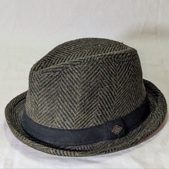 Goorin Bros. L Dark Green & Black Herringbone Tweed Fedora Hat - Picture 2 of 11